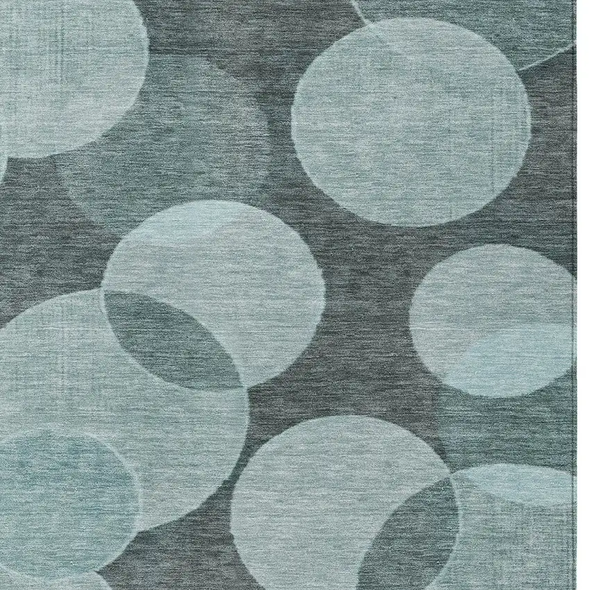 Teal Blue And Pale Aqua Geometric Washable Indoor Outdoor Area Rug Photo 6