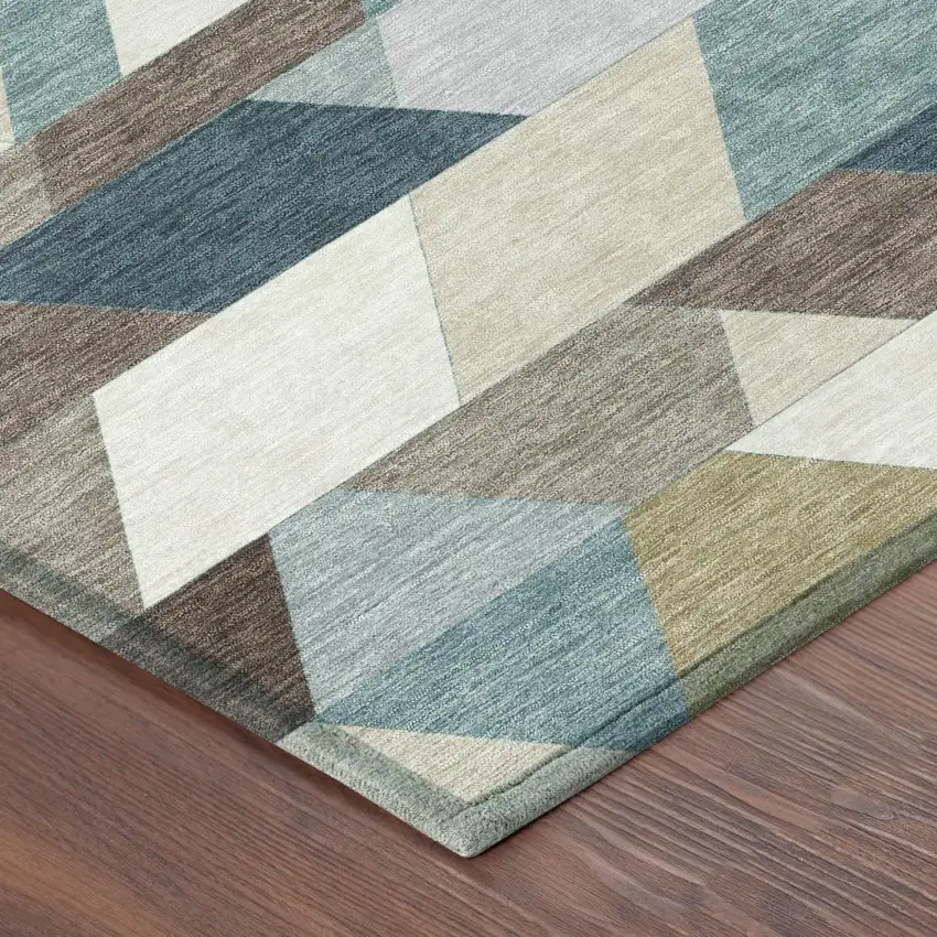 Teal Blue And Pale Aqua Geometric Washable Indoor Outdoor Area Rug Photo 5
