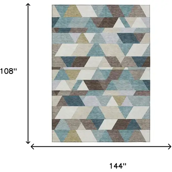 Teal Blue And Pale Aqua Geometric Washable Indoor Outdoor Area Rug Photo 7