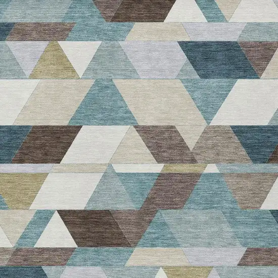 Teal Blue And Pale Aqua Geometric Washable Indoor Outdoor Area Rug Photo 3