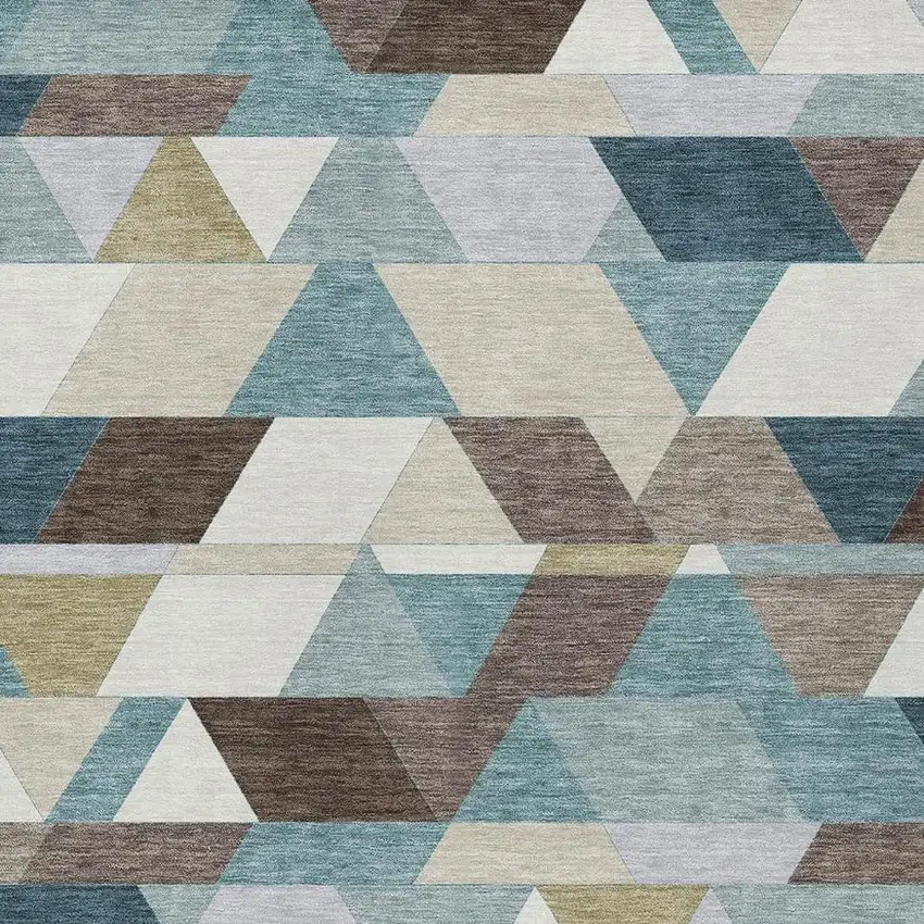 Teal Blue And Pale Aqua Geometric Washable Indoor Outdoor Area Rug Photo 3