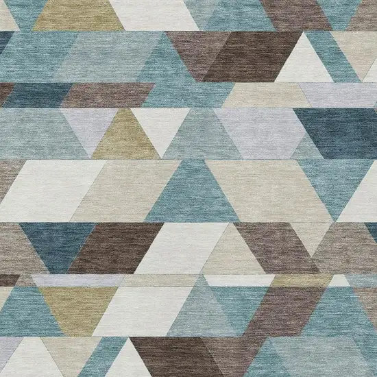 Teal Blue And Pale Aqua Geometric Washable Indoor Outdoor Area Rug Photo 3
