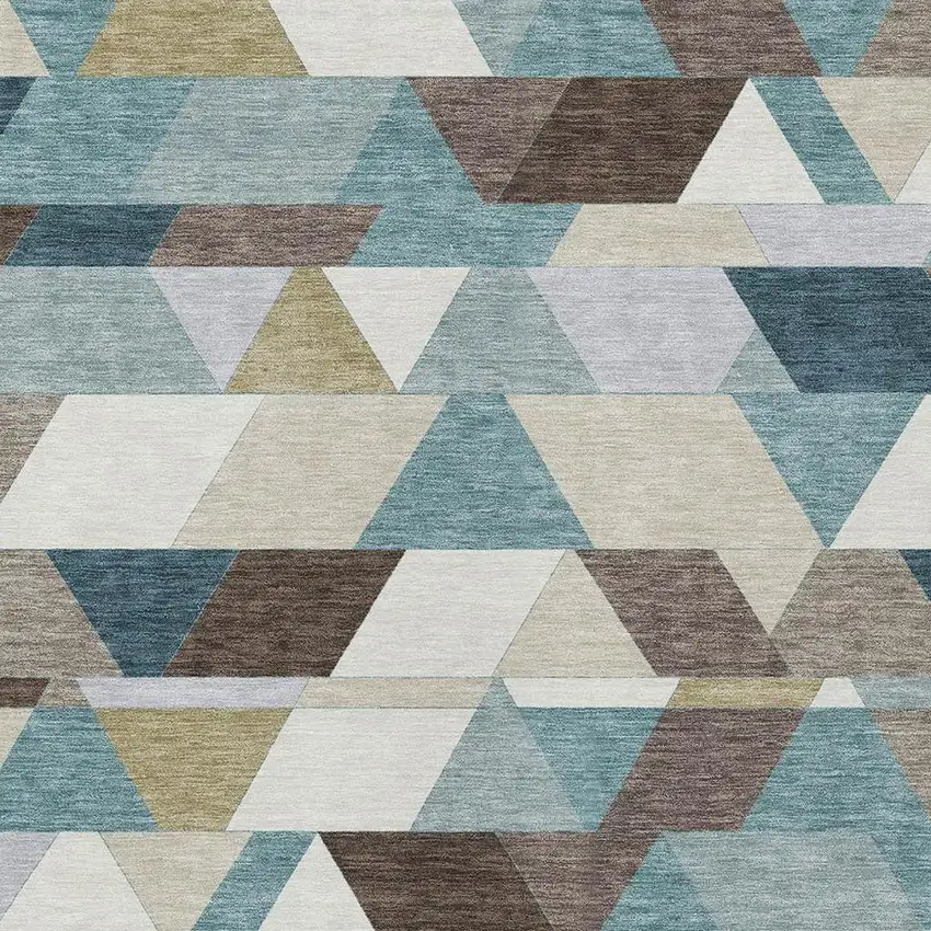 Teal Blue And Pale Aqua Geometric Washable Indoor Outdoor Area Rug Photo 3