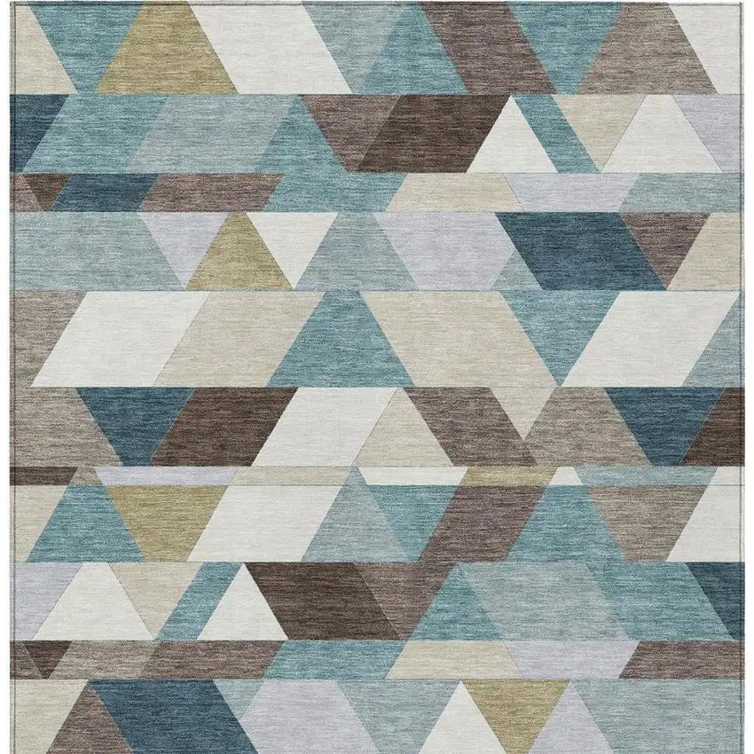 Teal Blue And Pale Aqua Geometric Washable Indoor Outdoor Area Rug Photo 4