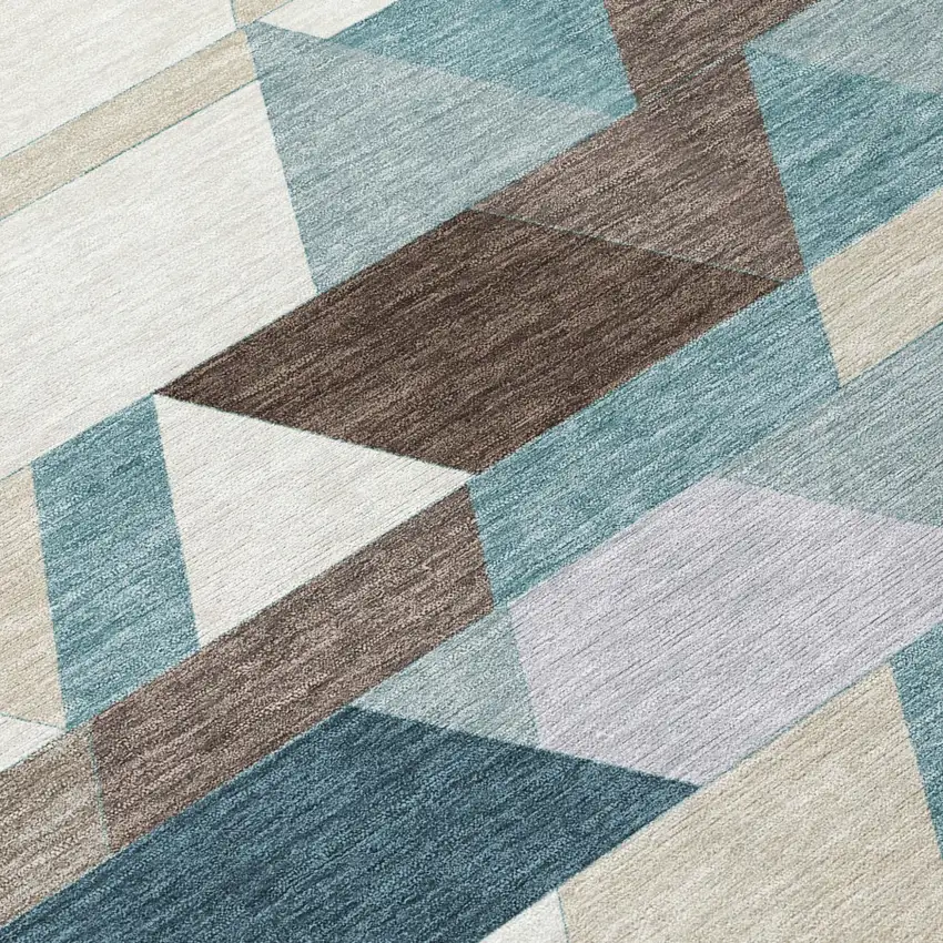 Teal Blue And Pale Aqua Geometric Washable Indoor Outdoor Area Rug Photo 6