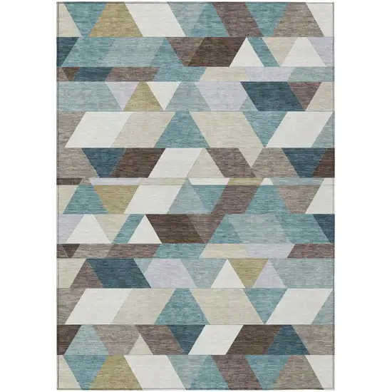 Teal Blue And Pale Aqua Geometric Washable Indoor Outdoor Area Rug Photo 2