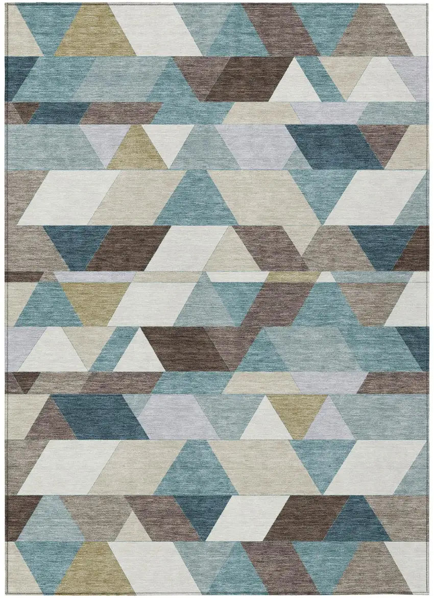 Teal Blue And Pale Aqua Geometric Washable Indoor Outdoor Area Rug Photo 2