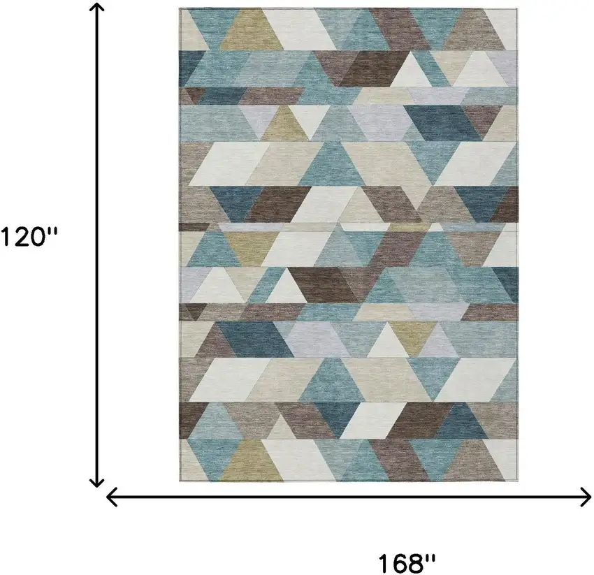 Teal Blue And Pale Aqua Geometric Washable Indoor Outdoor Area Rug Photo 7