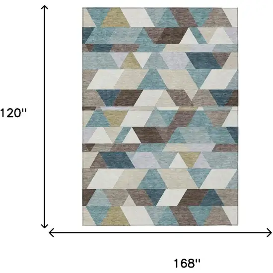 Teal Blue And Pale Aqua Geometric Washable Indoor Outdoor Area Rug Photo 7