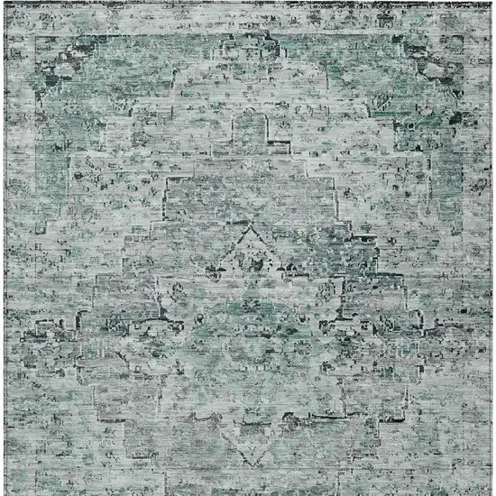 Teal Blue And Pale Aqua Medallion Washable Indoor Outdoor Area Rug Photo 4