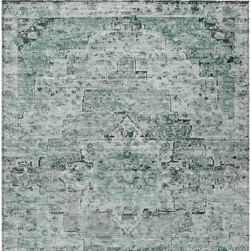 Teal Blue And Pale Aqua Medallion Washable Indoor Outdoor Area Rug Photo 4