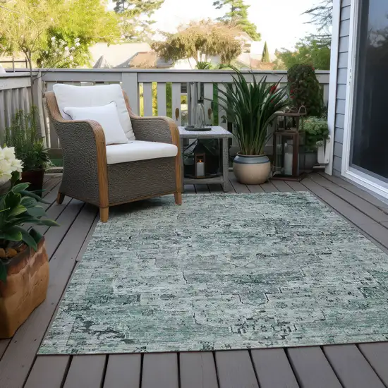 Teal Blue And Pale Aqua Medallion Washable Indoor Outdoor Area Rug Photo 8