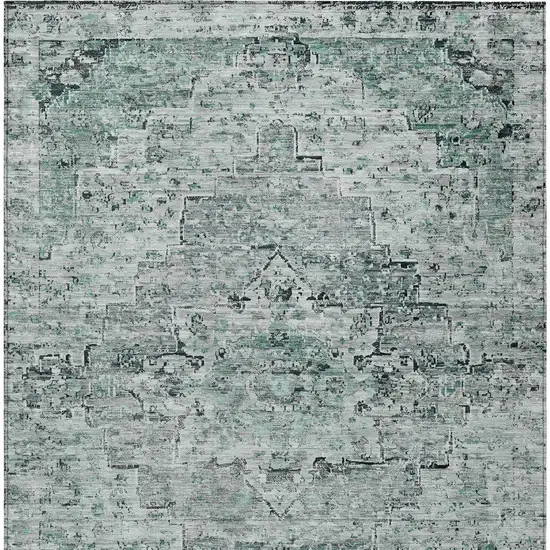 Teal Blue And Pale Aqua Medallion Washable Indoor Outdoor Area Rug Photo 7