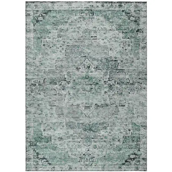 Teal Blue And Pale Aqua Medallion Washable Indoor Outdoor Area Rug Photo 2