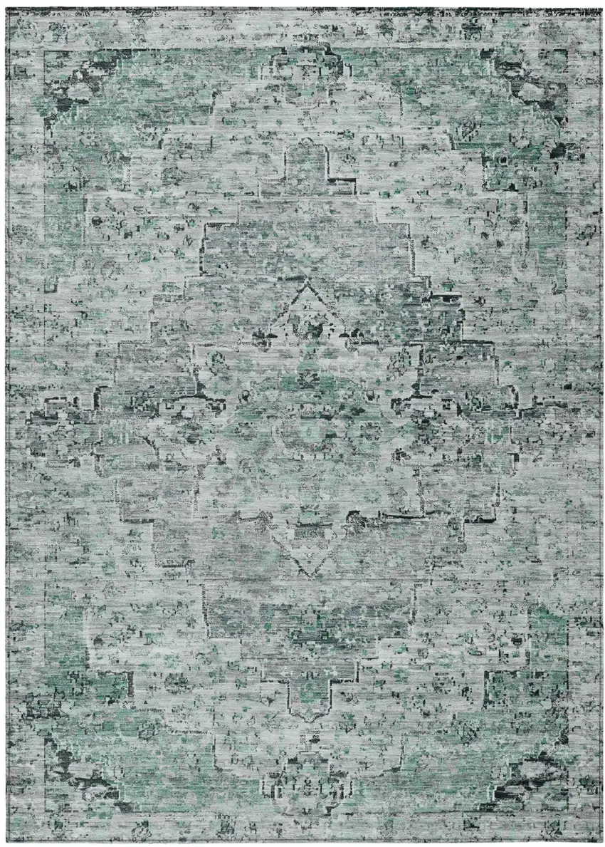 Teal Blue And Pale Aqua Medallion Washable Indoor Outdoor Area Rug Photo 2