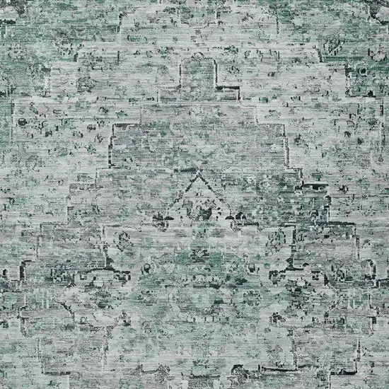 Teal Blue And Pale Aqua Medallion Washable Indoor Outdoor Area Rug Photo 3