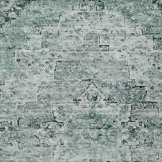 Teal Blue And Pale Aqua Medallion Washable Indoor Outdoor Area Rug Photo 6