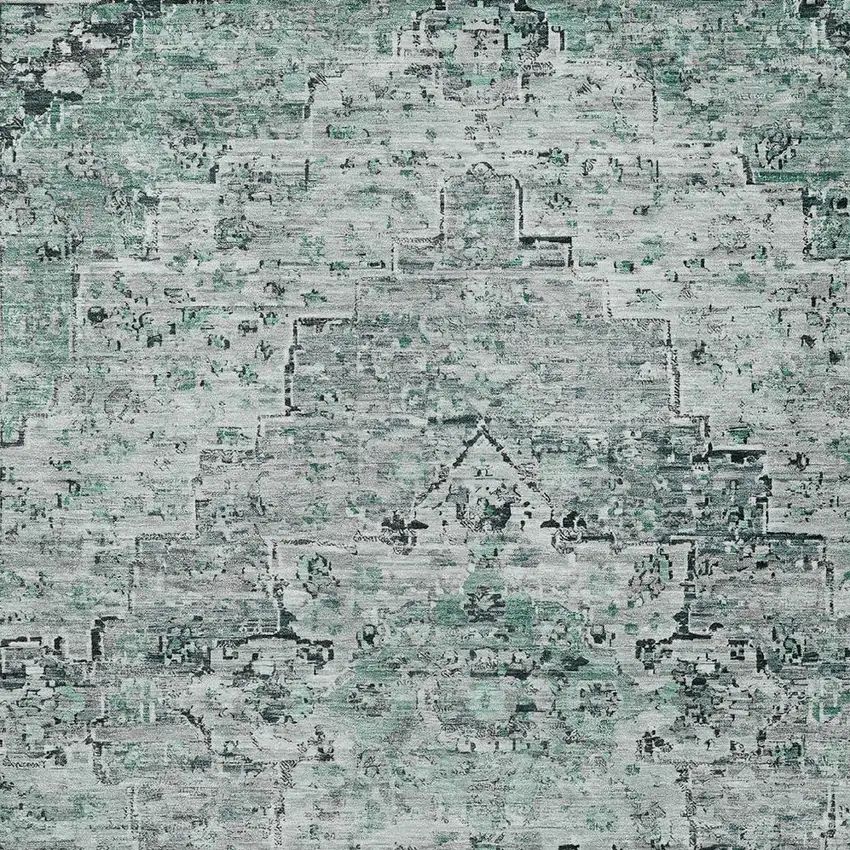 Teal Blue And Pale Aqua Medallion Washable Indoor Outdoor Area Rug Photo 6