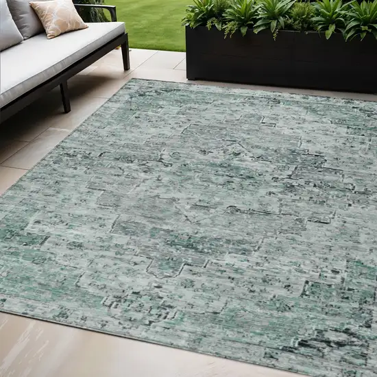 Teal Blue And Pale Aqua Medallion Washable Indoor Outdoor Area Rug Photo 2