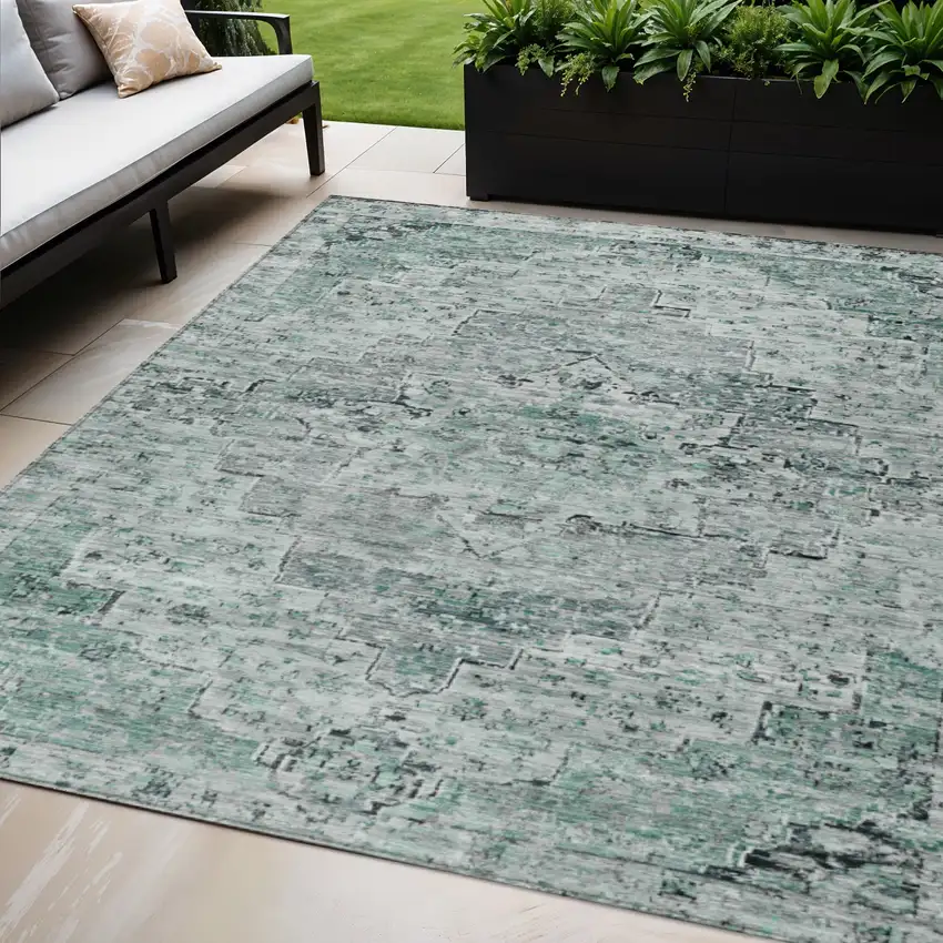 Teal Blue And Pale Aqua Medallion Washable Indoor Outdoor Area Rug Photo 2