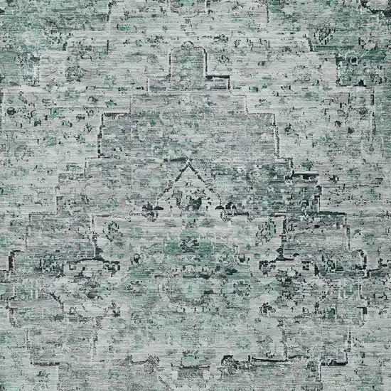 Teal Blue And Pale Aqua Medallion Washable Indoor Outdoor Area Rug Photo 3