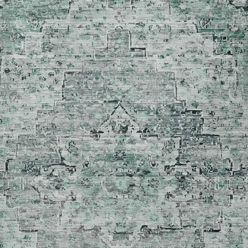 Teal Blue And Pale Aqua Medallion Washable Indoor Outdoor Area Rug Photo 3