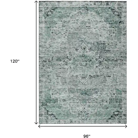 Teal Blue And Pale Aqua Medallion Washable Indoor Outdoor Area Rug Photo 9