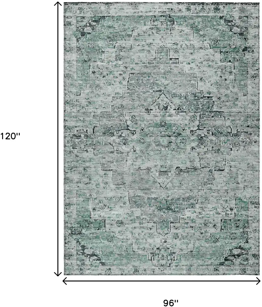 Teal Blue And Pale Aqua Medallion Washable Indoor Outdoor Area Rug Photo 9
