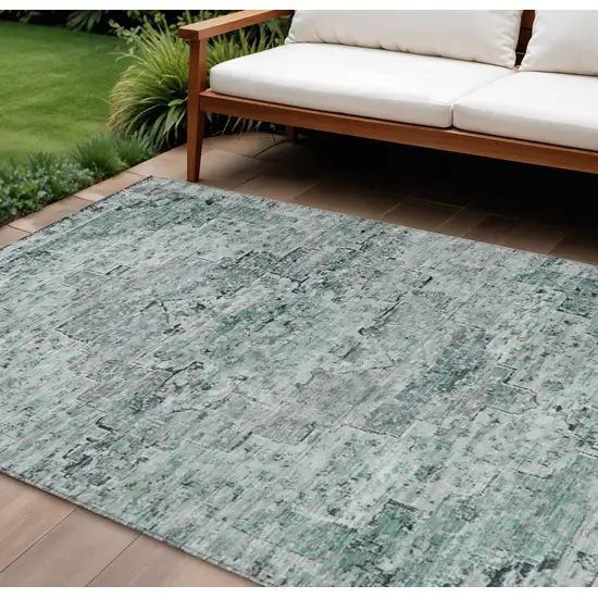 Teal Blue And Pale Aqua Medallion Washable Indoor Outdoor Area Rug Photo 2