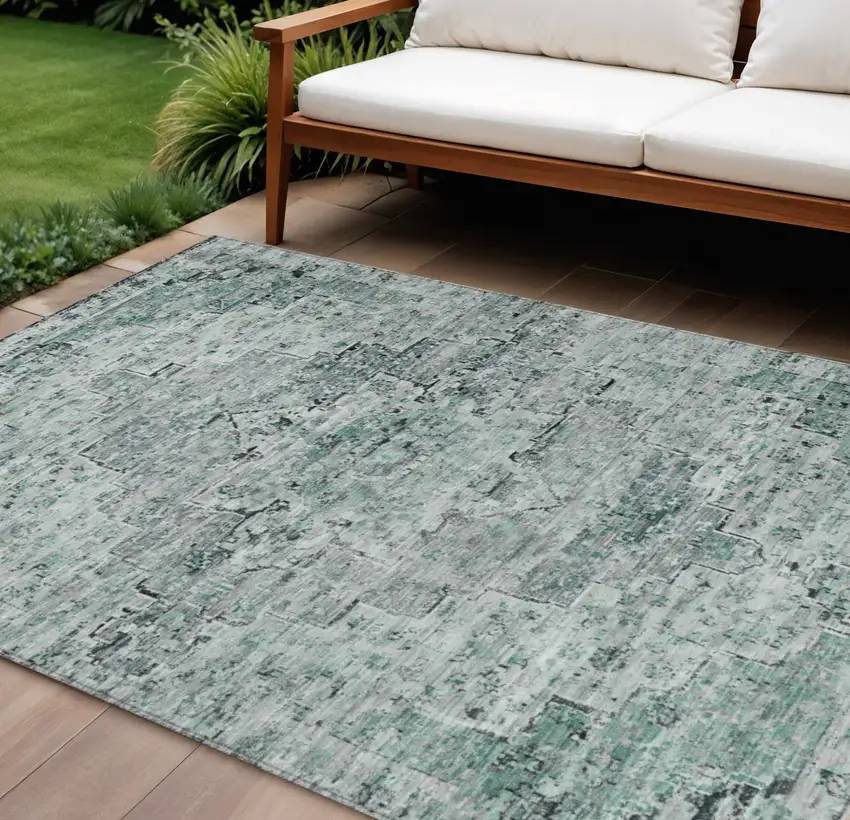 Teal Blue And Pale Aqua Medallion Washable Indoor Outdoor Area Rug Photo 2