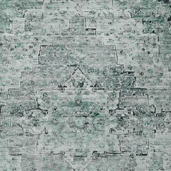 Teal Blue And Pale Aqua Medallion Washable Indoor Outdoor Area Rug Photo 3