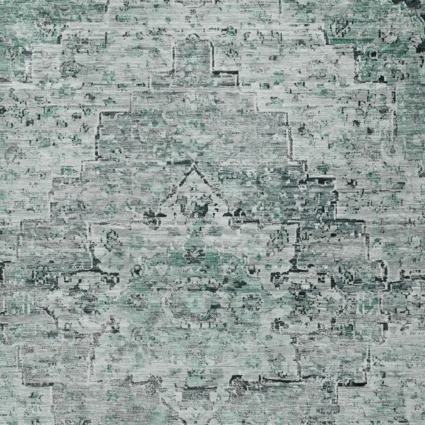 Teal Blue And Pale Aqua Medallion Washable Indoor Outdoor Area Rug Photo 3