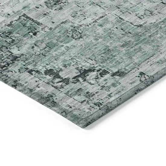 Teal Blue And Pale Aqua Medallion Washable Indoor Outdoor Area Rug Photo 6