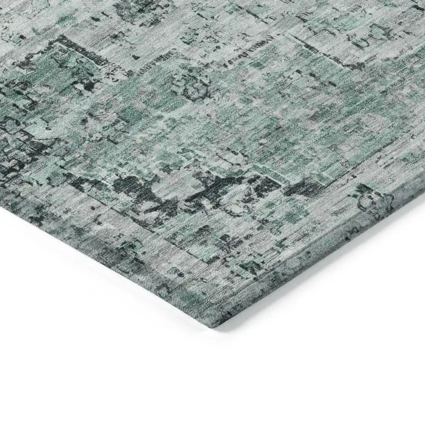 Teal Blue And Pale Aqua Medallion Washable Indoor Outdoor Area Rug Photo 6