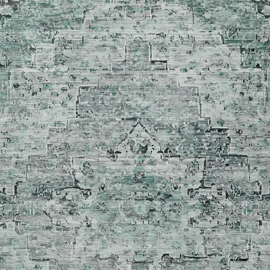 Teal Blue And Pale Aqua Medallion Washable Indoor Outdoor Area Rug Photo 7