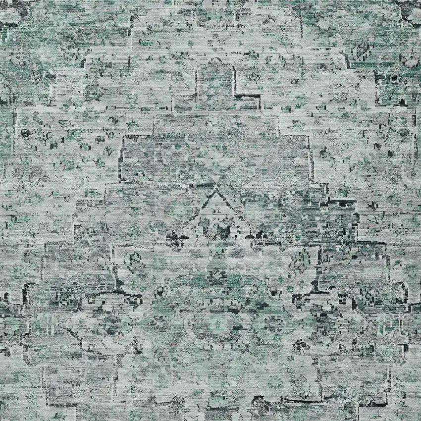Teal Blue And Pale Aqua Medallion Washable Indoor Outdoor Area Rug Photo 7