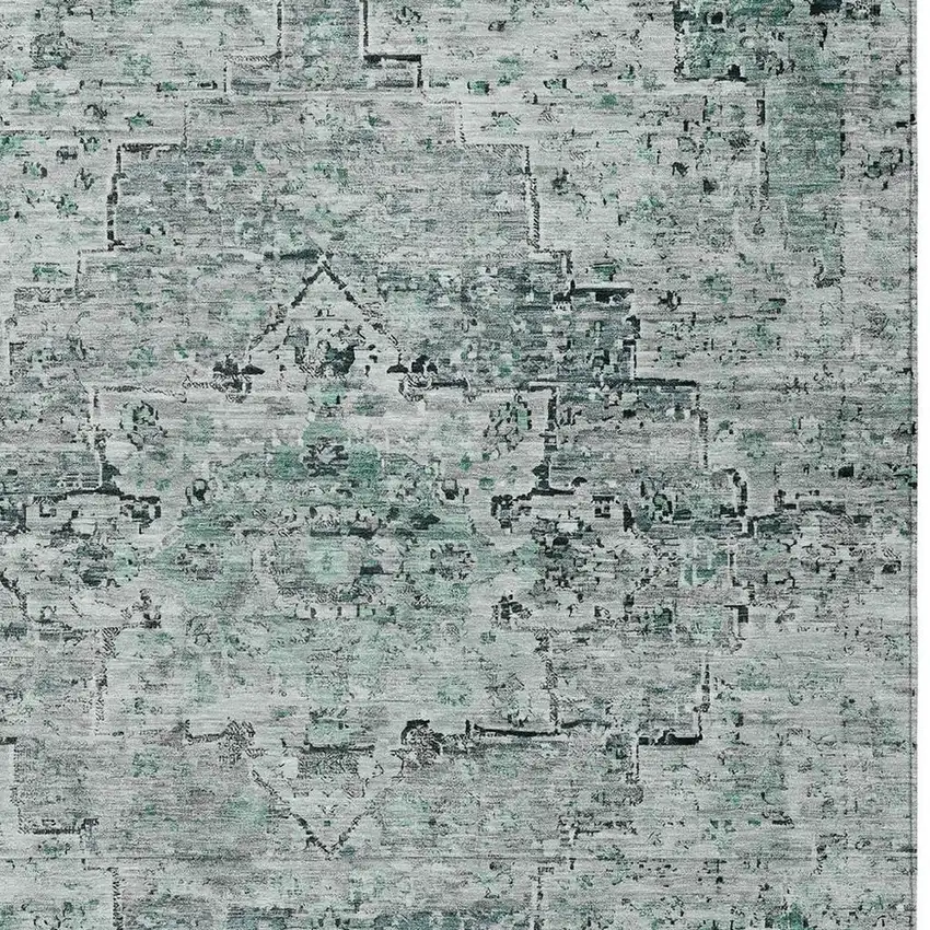 Teal Blue And Pale Aqua Medallion Washable Indoor Outdoor Area Rug Photo 3