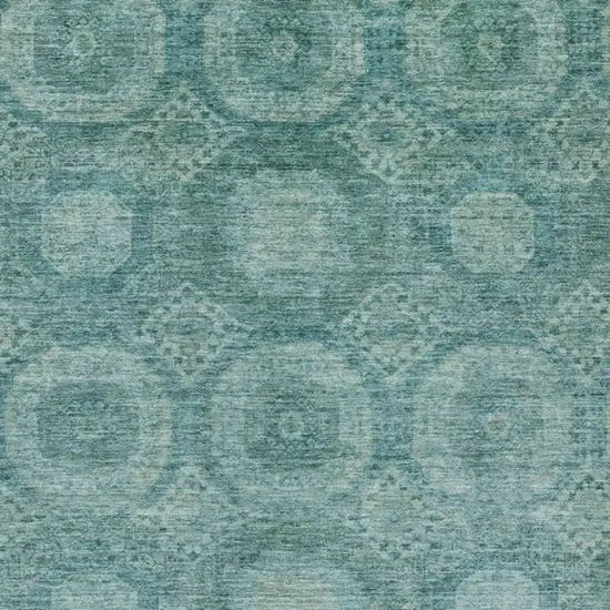 Teal Blue And Pale Aqua Medallion Washable Indoor Outdoor Area Rug Photo 3
