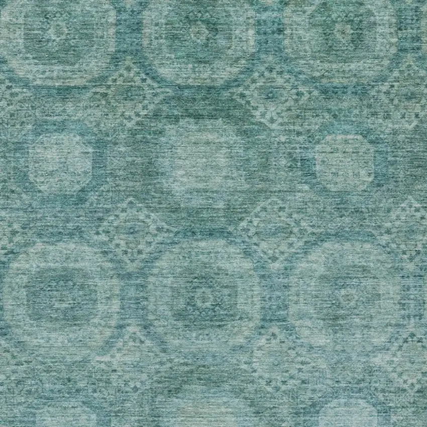 Teal Blue And Pale Aqua Medallion Washable Indoor Outdoor Area Rug Photo 3