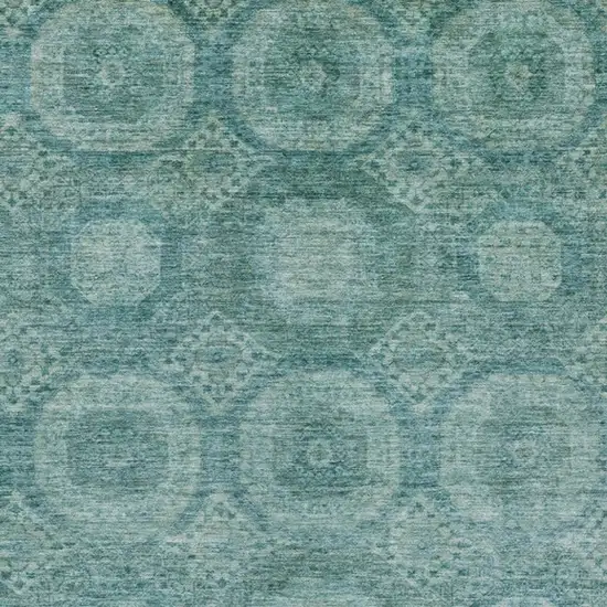 Teal Blue And Pale Aqua Medallion Washable Indoor Outdoor Area Rug Photo 3