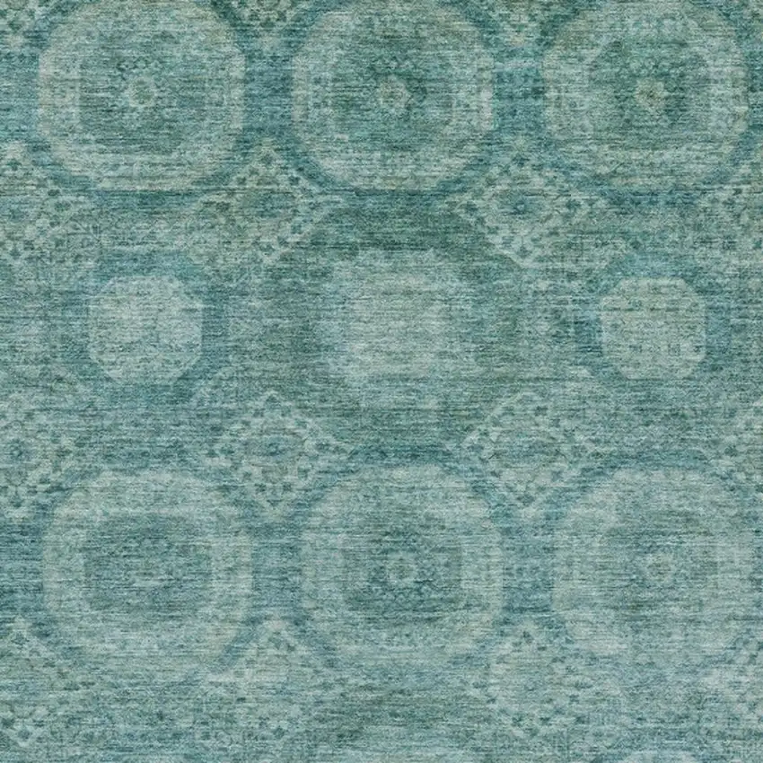 Teal Blue And Pale Aqua Medallion Washable Indoor Outdoor Area Rug Photo 3
