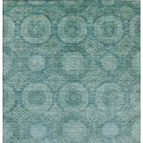 Teal Blue And Pale Aqua Medallion Washable Indoor Outdoor Area Rug Photo 4