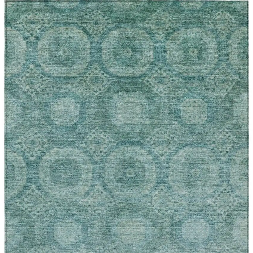 Teal Blue And Pale Aqua Medallion Washable Indoor Outdoor Area Rug Photo 4