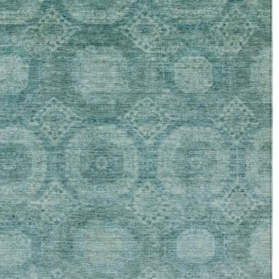 Teal Blue And Pale Aqua Medallion Washable Indoor Outdoor Area Rug Photo 4