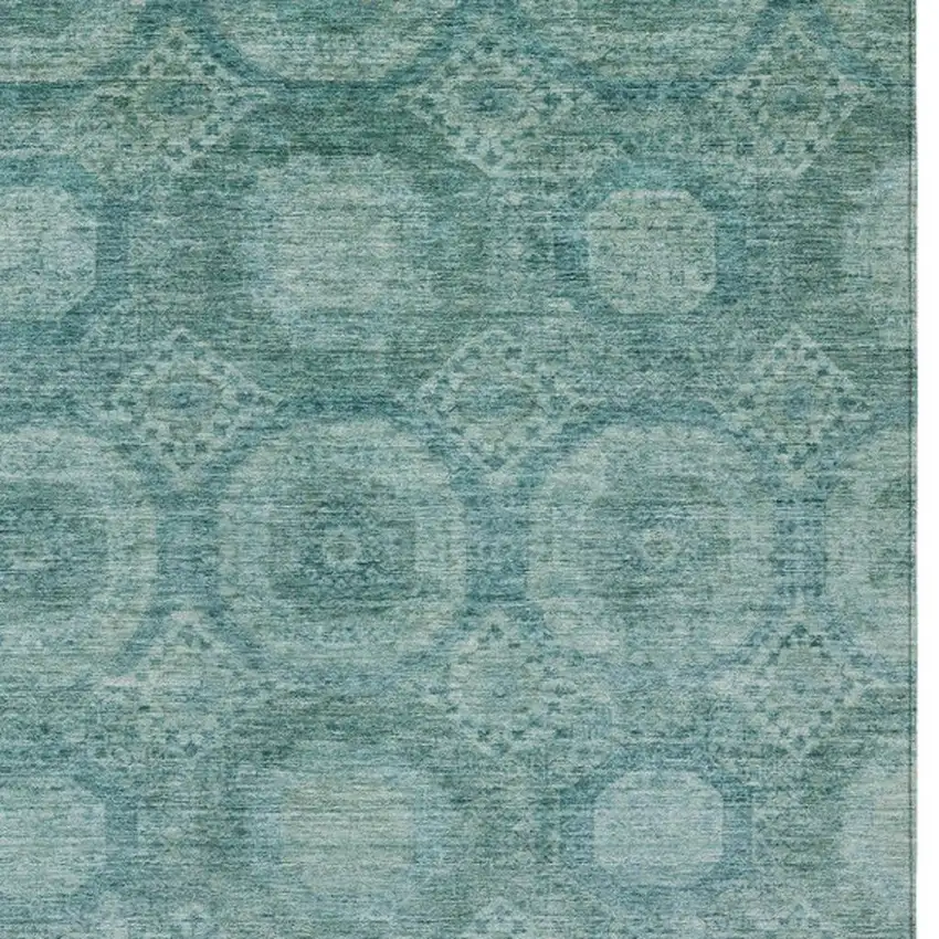 Teal Blue And Pale Aqua Medallion Washable Indoor Outdoor Area Rug Photo 4