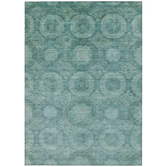 Teal Blue And Pale Aqua Medallion Washable Indoor Outdoor Area Rug Photo 3