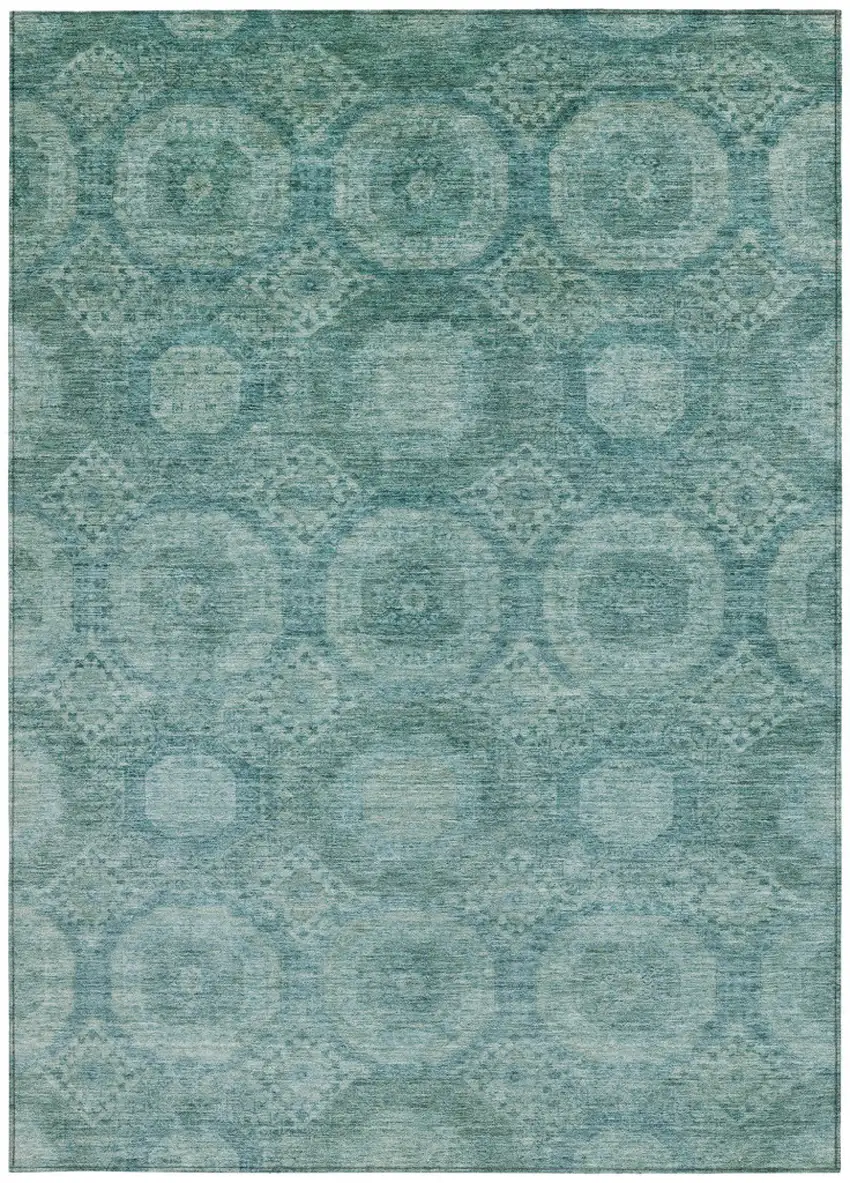 Teal Blue And Pale Aqua Medallion Washable Indoor Outdoor Area Rug Photo 3