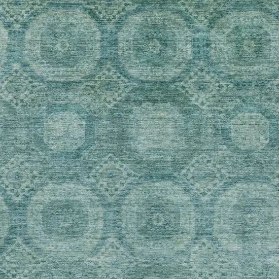 Teal Blue And Pale Aqua Medallion Washable Indoor Outdoor Area Rug Photo 4