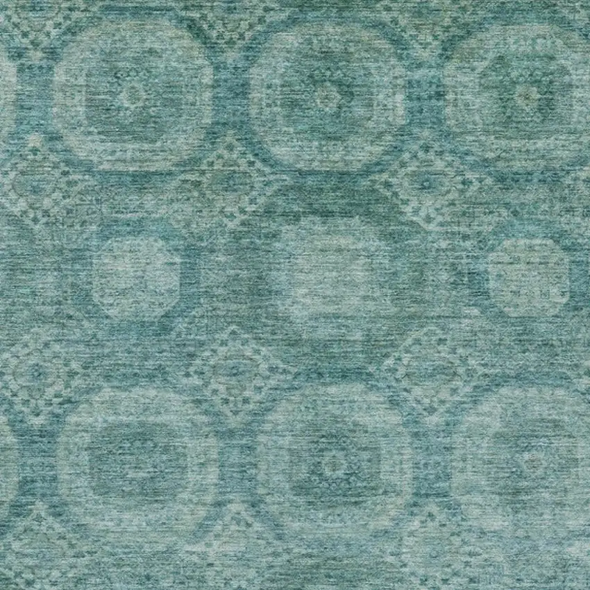 Teal Blue And Pale Aqua Medallion Washable Indoor Outdoor Area Rug Photo 4