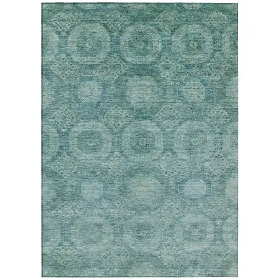 Teal Blue And Pale Aqua Medallion Washable Indoor Outdoor Area Rug Photo 1